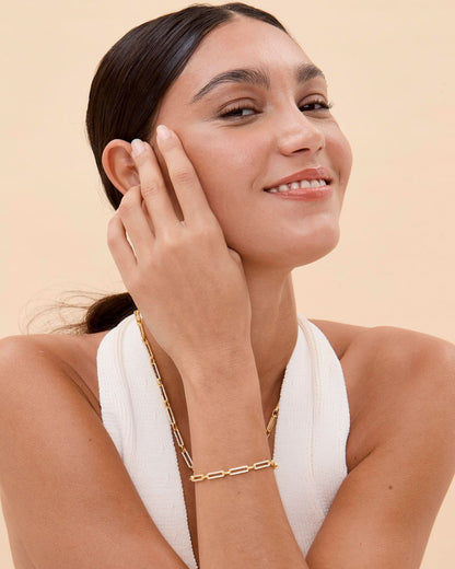Paperclip Chain Rectangle Pave Link Bracelet - Elegant Jewelry