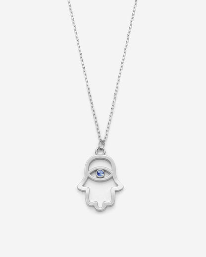 Sapphire Hamsa Hand Necklace, Protection Amulet - Protection Jewelry