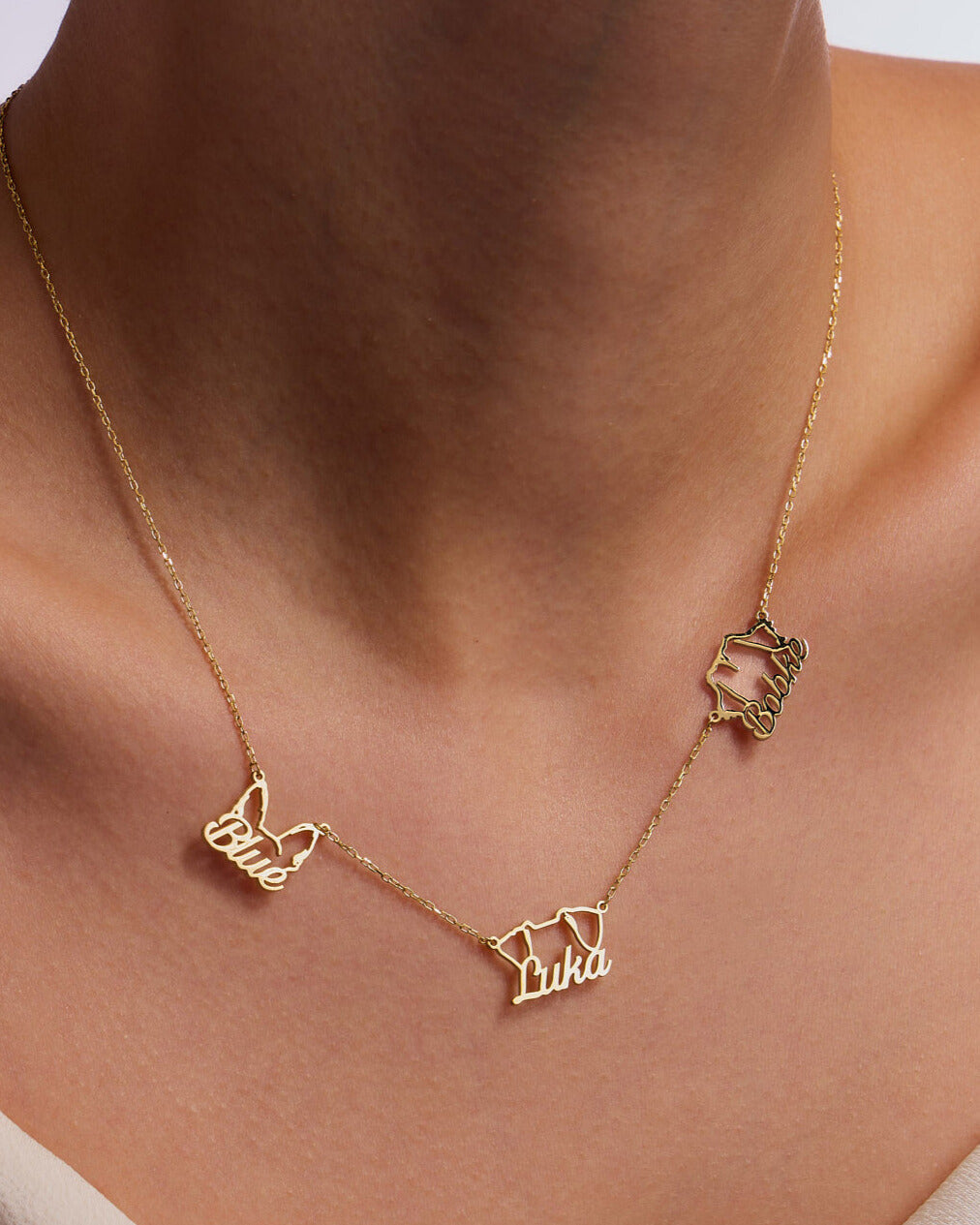Silver Personalized Multi Dog Head Name Necklace