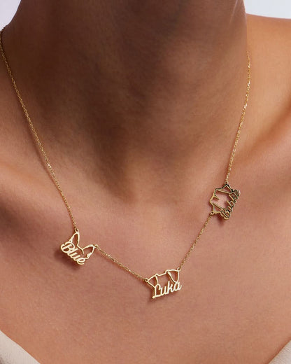 Silver Personalized Multi Dog Head Name Necklace