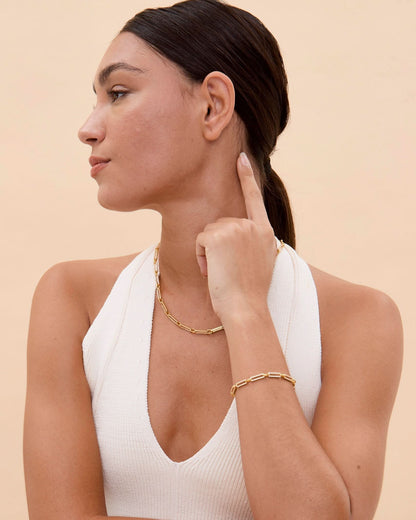 Paperclip Chain Rectangle Pave Link Bracelet - Elegant Jewelry