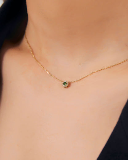 Silver Emerald Halo Necklace - Dainty Jewelry