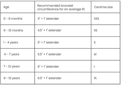 JWH kids bracelet size guide