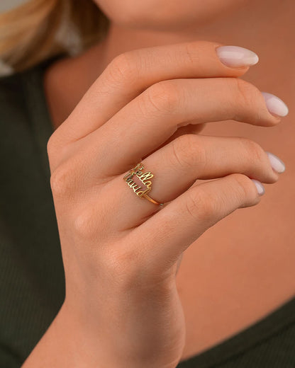 Custom Name Ring, Personalized Two Name Gold Ring