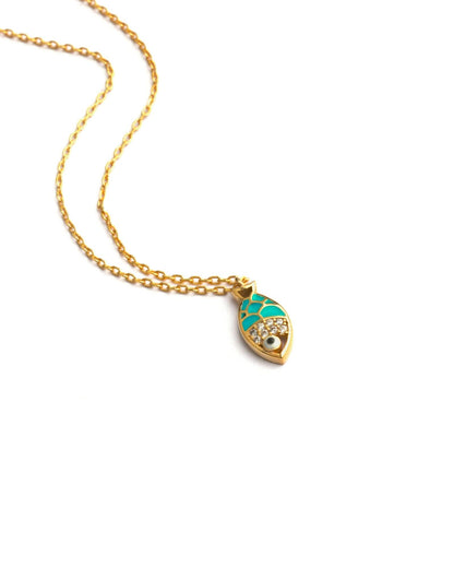 Gold Fish Pendant Necklace - Enamel Jewelry