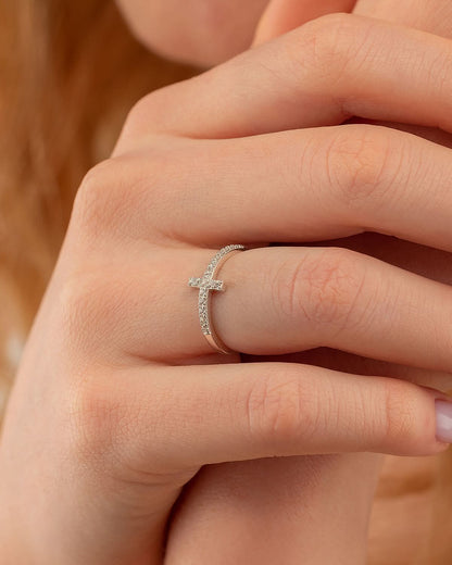 Cross Ring, Rose Gold Dainty Ring
