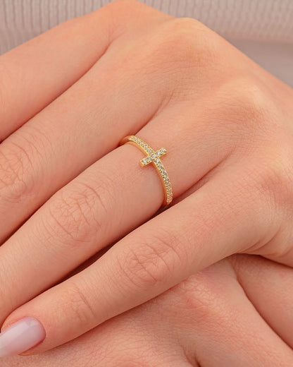 Cross Ring, Rose Gold Dainty Ring