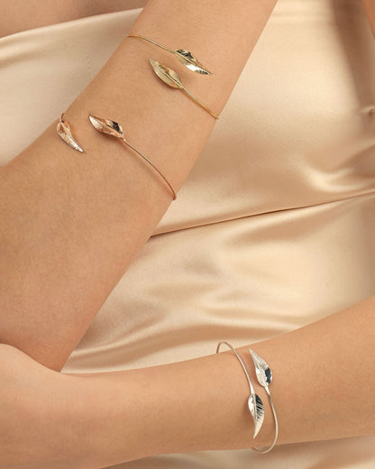 Leaf Cuff Bracelet Nature Inspired Minimalist Bangle - Women Jewelry