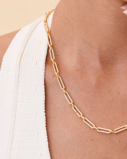 Pave Link Necklace, CZ Encrusted Rectangle Chain