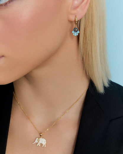Gold Elephant Necklace with Cubic Zirconia – Lucky Animal Pendant Jewelry