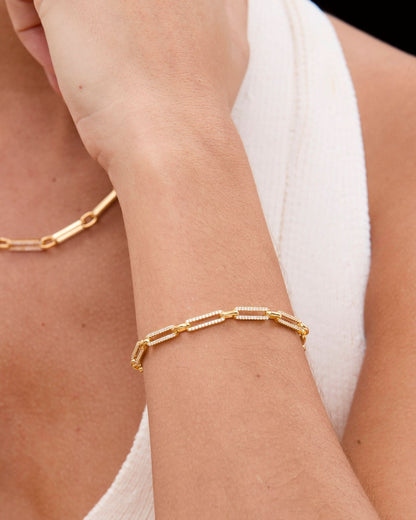 Paperclip Chain Rectangle Pave Link Bracelet - Elegant Jewelry