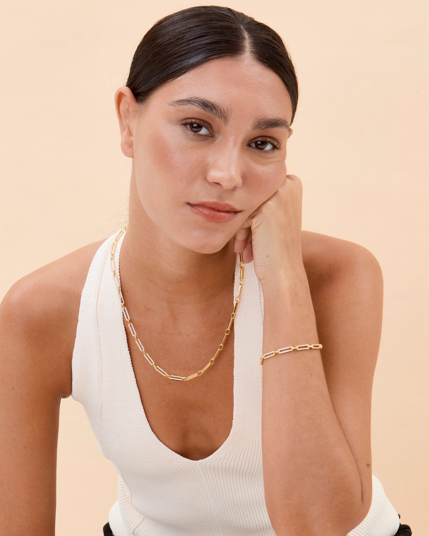 Pave Link Necklace, CZ Encrusted Rectangle Chain