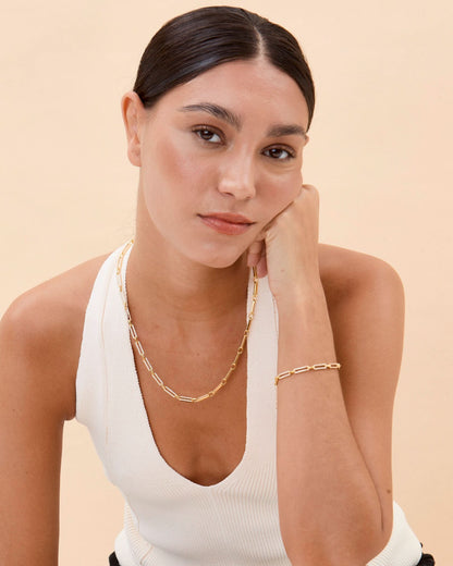 Pave Link Necklace, CZ Encrusted Rectangle Chain