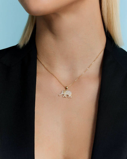 Gold Elephant Necklace with Cubic Zirconia – Lucky Animal Pendant Jewelry
