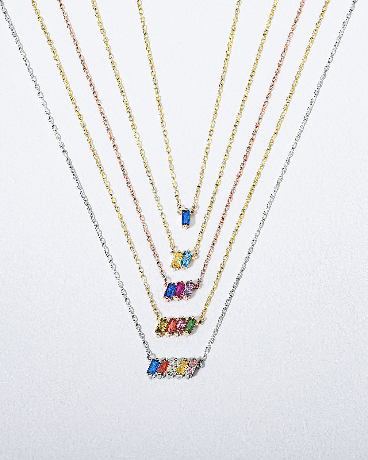 Family Birthstone Necklace, Multi Stone Bar Necklace