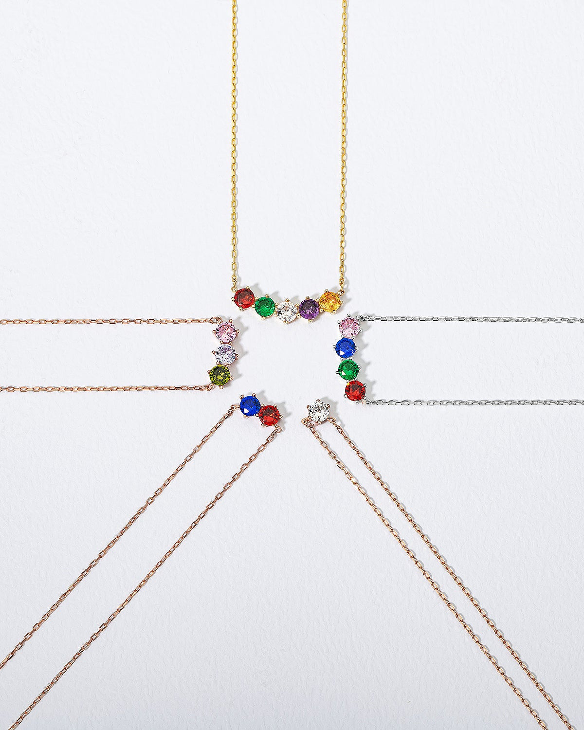 Minimalist Birthstone Necklace - Dainty Gold Chain with Colorful Gems - 925k Sterling Silver