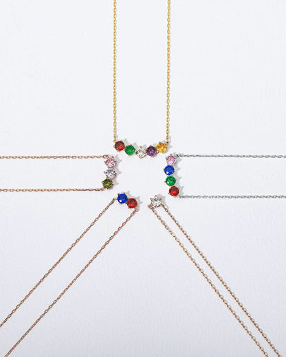 Minimalist Birthstone Necklace - Dainty Gold Chain with Colorful Gems - 925k Sterling Silver