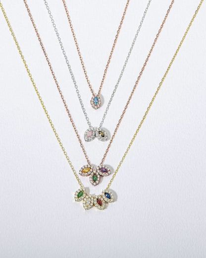 Birthstone Pendant Necklace - Multi Stone Jewelry - Meaningful Gift for Her - 925k Sterling Silver