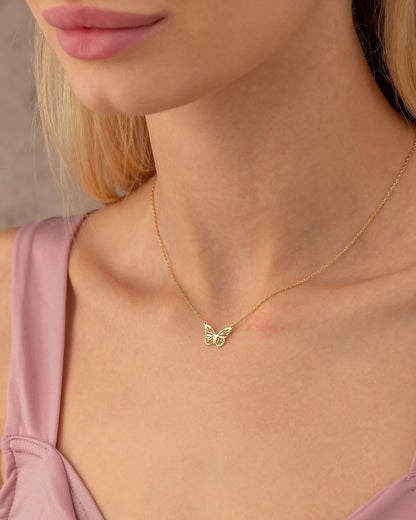 Butterfly Necklace - Dainty Gold Chain Pendant - Gift for Her - 925k Sterling Silver