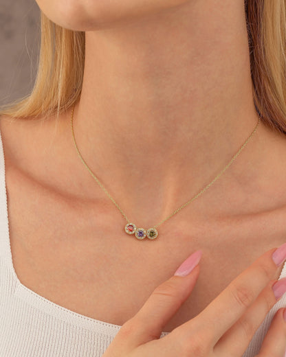 Birthstone Necklace - Three Stone Pendant Jewelry - Personalized Gift for Her - 925k Sterling Silver