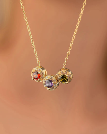 Birthstone Necklace - Three Stone Pendant Jewelry - Personalized Gift for Her - 925k Sterling Silver