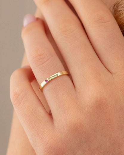 Name Birthstone Ring - Personalized Engraved Ring - Custom Jewelry Gift - 925k Sterling Silver