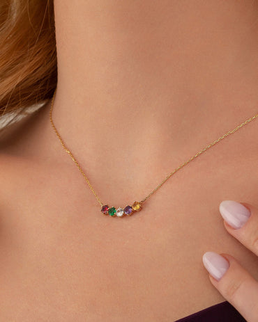Minimalist Birthstone Necklace - Dainty Gold Chain with Colorful Gems - 925k Sterling Silver