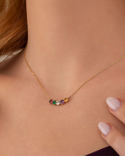 Minimalist Birthstone Necklace - Dainty Gold Chain with Colorful Gems - 925k Sterling Silver
