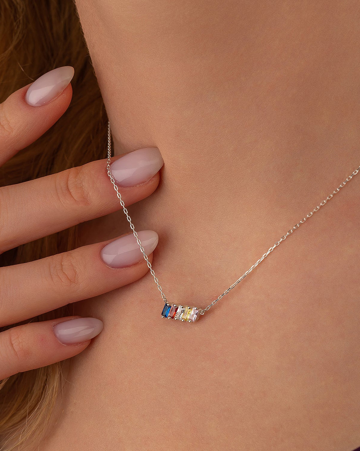 Family Birthstone Necklace, Multi Stone Bar Necklace