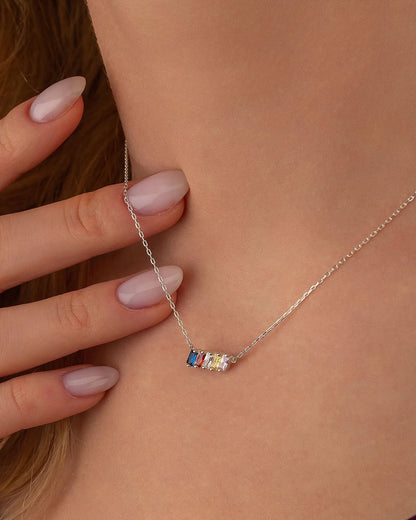 Family Birthstone Necklace, Multi Stone Bar Necklace