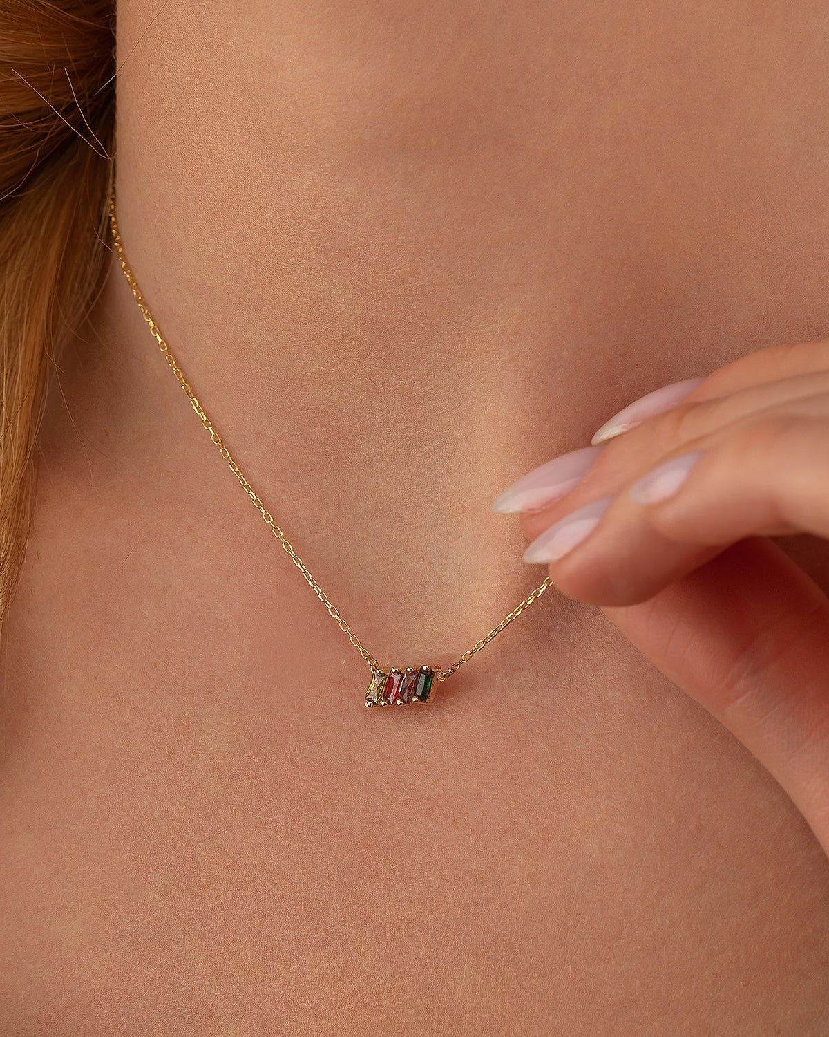 Family Birthstone Necklace, Multi Stone Bar Necklace