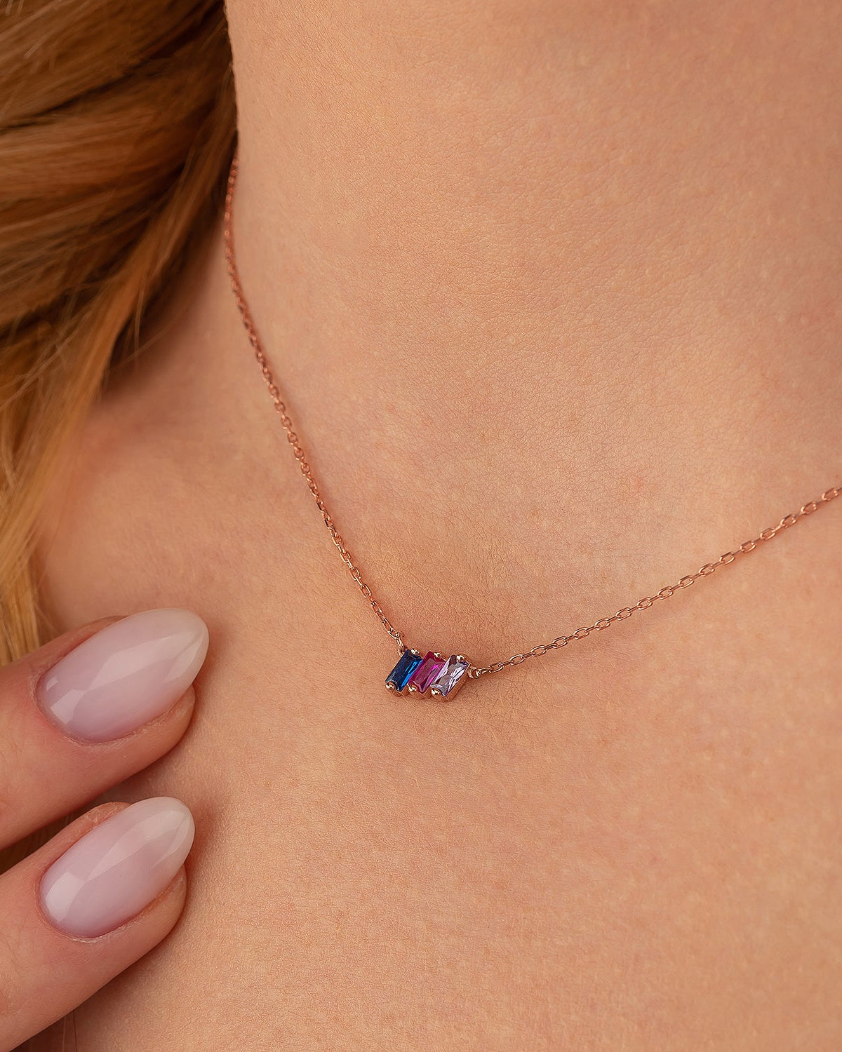 Family Birthstone Necklace, Multi Stone Bar Necklace