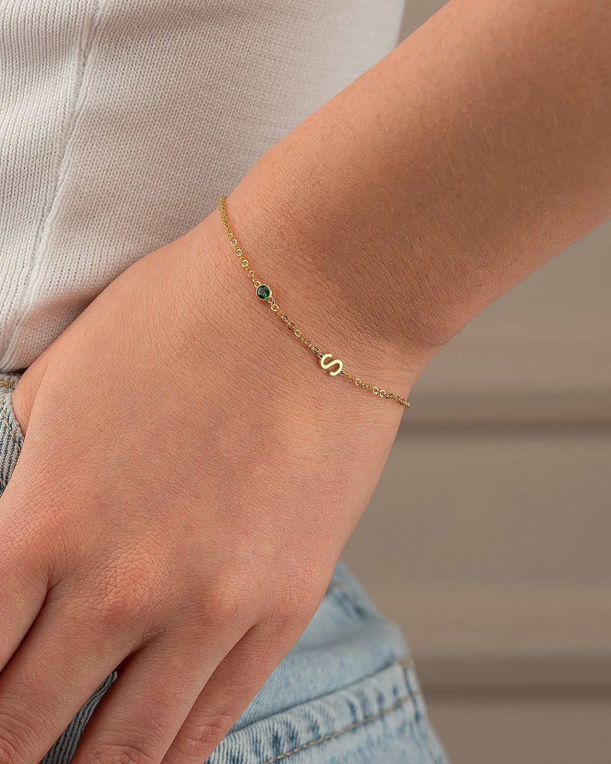 Initial Birthstone Bracelet - Personalized Letter Jewelry - Custom Gift for Her