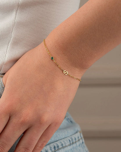 Initial Birthstone Bracelet - Personalized Letter Jewelry - Custom Gift for Her