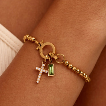 Beaded Birthstone Cross Charm Bracelet - Jewelry Handcrafts
