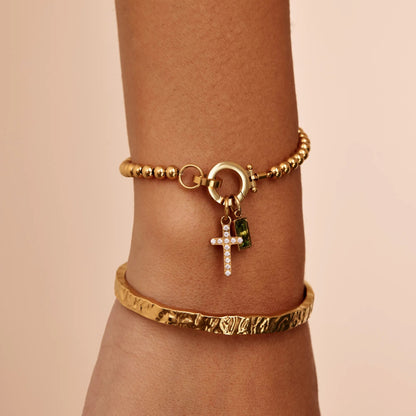 Beaded Birthstone Cross Charm Bracelet - Jewelry Handcrafts