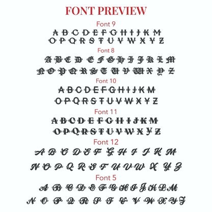 JWH font preview guide for Custom Initial Pearl Bracelet