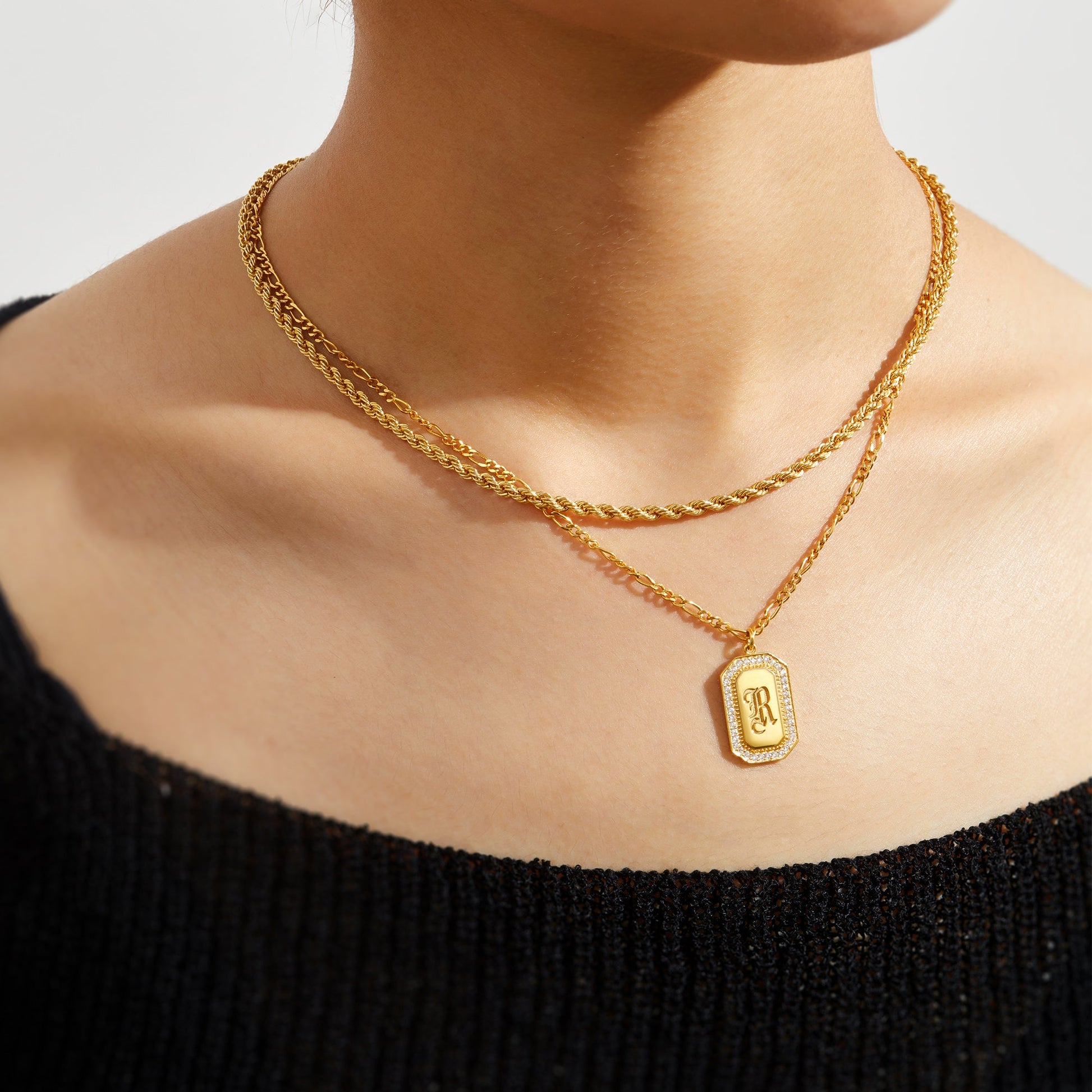 JWH Initial Tag Charm Necklace personalized jewelry