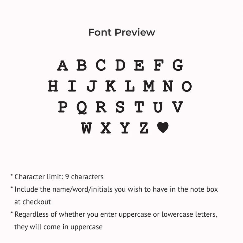 JWH font preview guide for Multiple Initials Necklace
