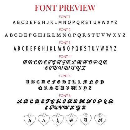 JWH font preview guide for Custom Initial Heart Necklace