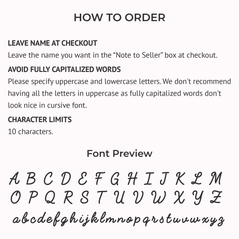 JWH font preview guide for Stackable Name Ring