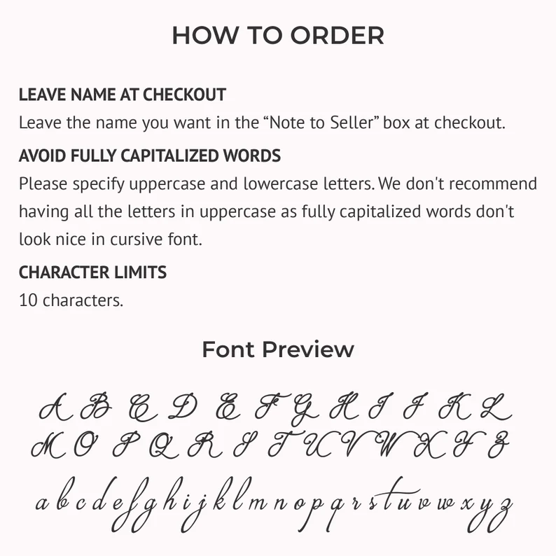 JWH font preview guide for Custom Name Ring