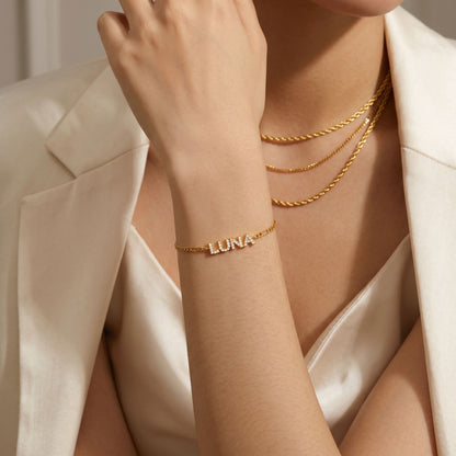 JWH CZ Pave Name Bracelet - Figaro Chain personalized jewelry