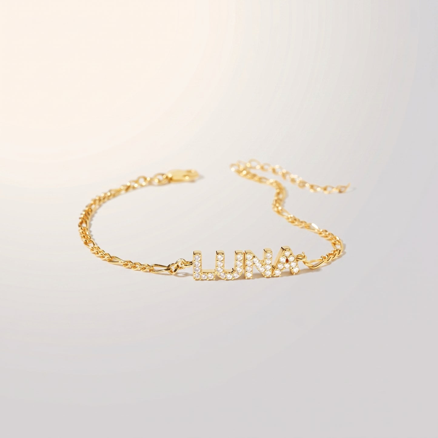 JWH CZ Pave Name Bracelet - Figaro Chain personalized jewelry