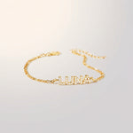 JWH CZ Pave Name Bracelet - Figaro Chain personalized jewelry