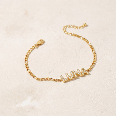 JWH CZ Pave Name Bracelet - Figaro Chain personalized jewelry