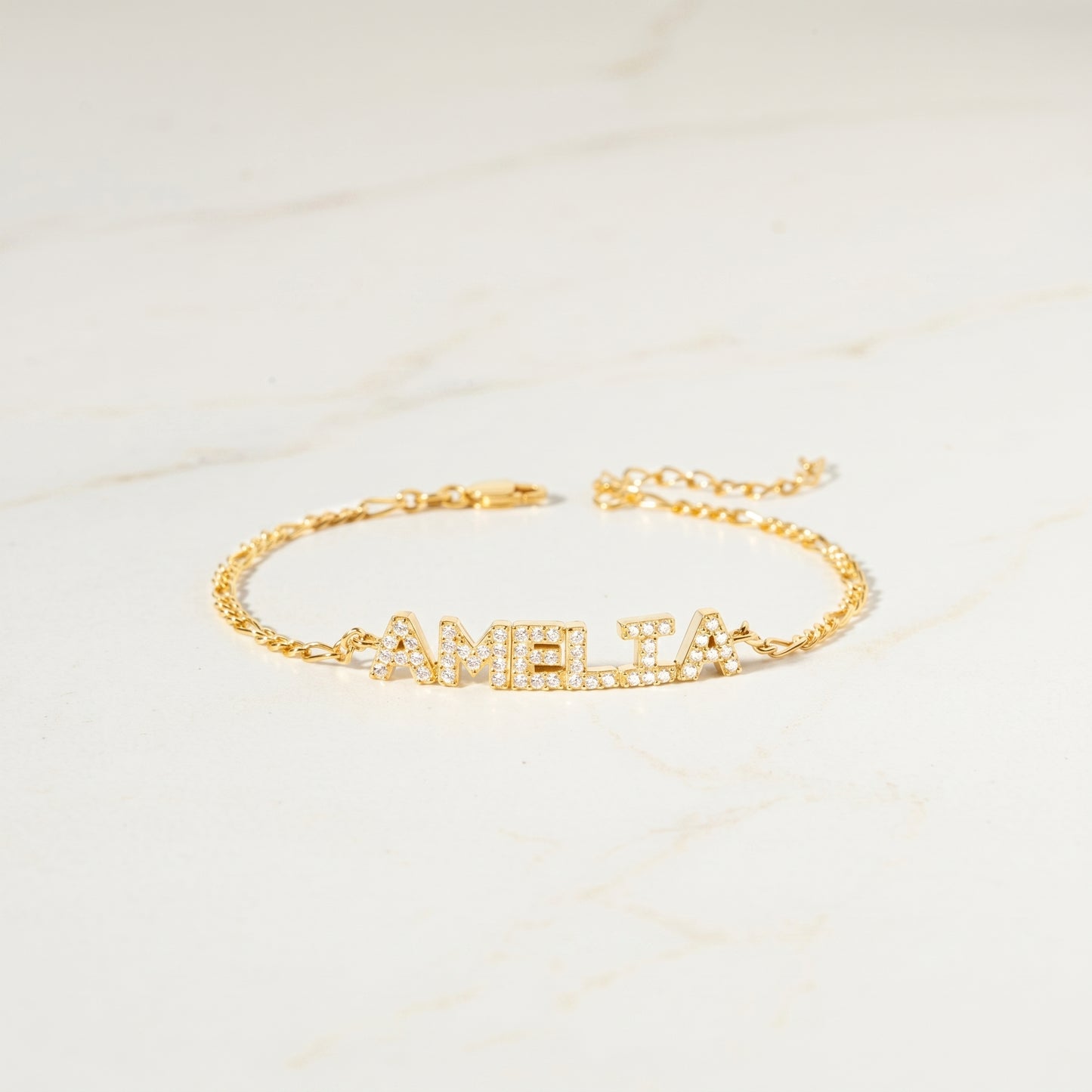 JWH CZ Pave Name Bracelet - Figaro Chain personalized jewelry