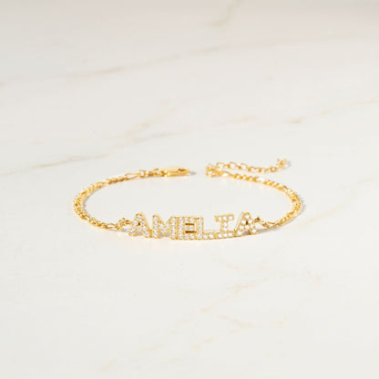 JWH CZ Pave Name Bracelet - Figaro Chain personalized jewelry