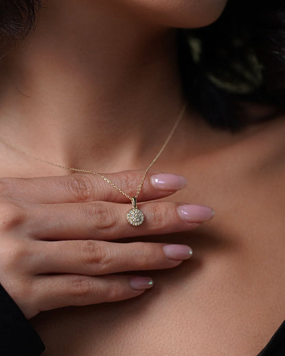 14k Gold Halo Necklace - 925k Sterling Silver