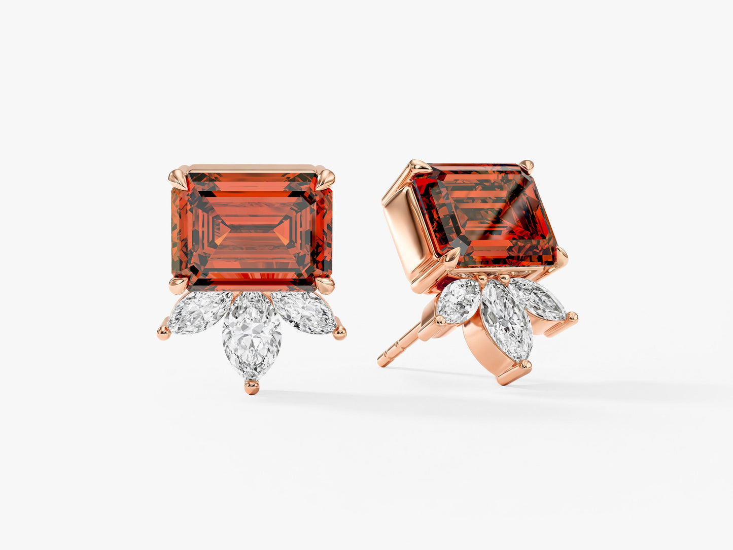 Emerald Cut Birthstone Crown Earrings